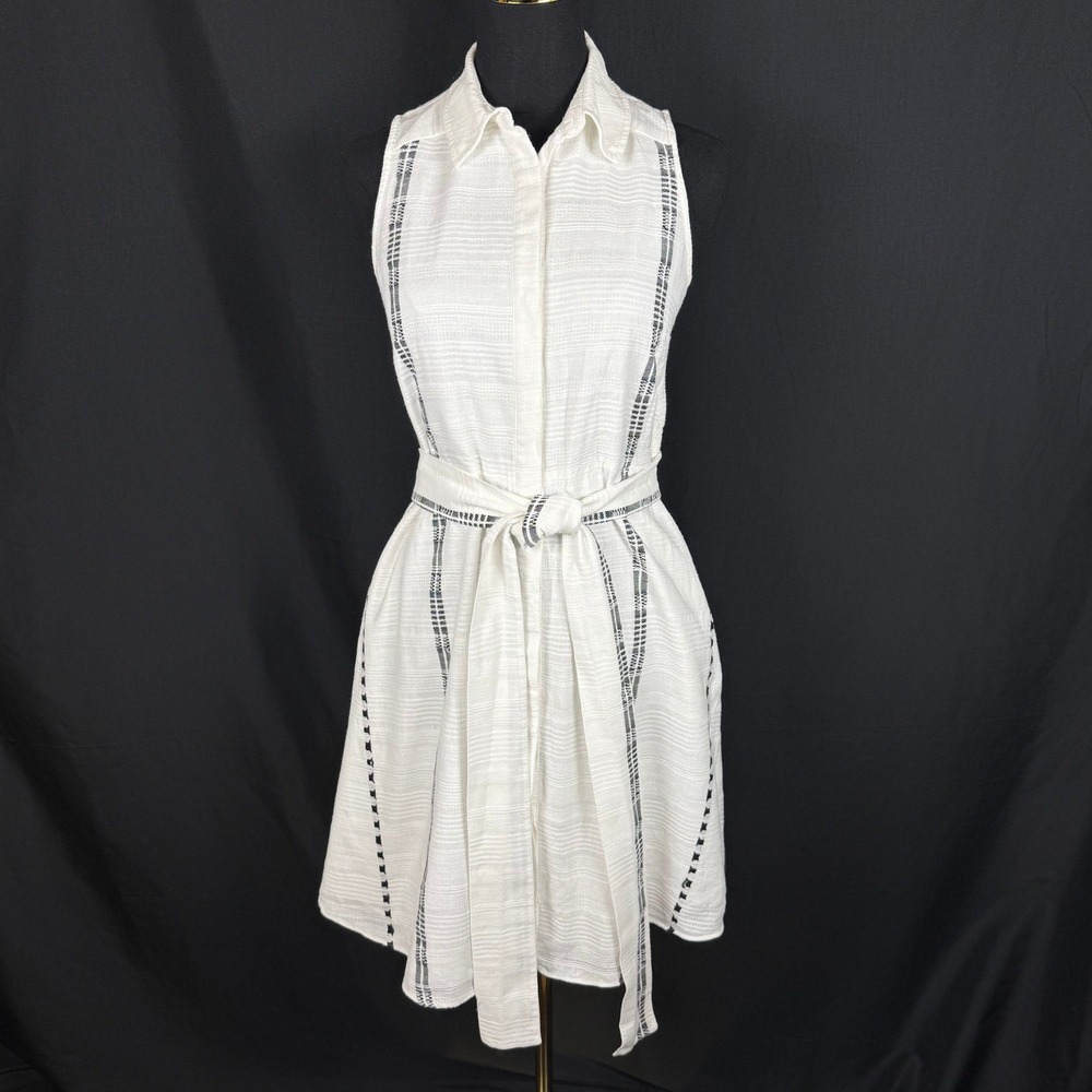 Rachel Rachel Roy White Black Open Back Midi Cotton Dress 2 EUC Pockets Resort